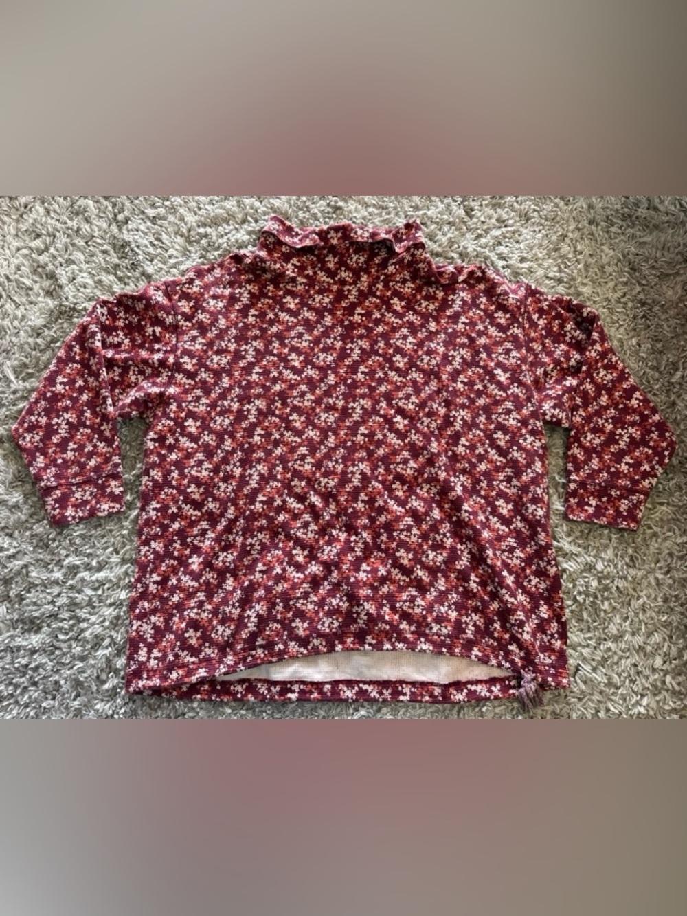 LANDS END 2X ✨ plus size 20/22 Burgundy Floral turtle Neck Long Sleeve Top VGUC